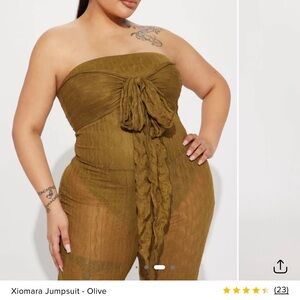Fashion Nova Olive Strapless Jumpsuit